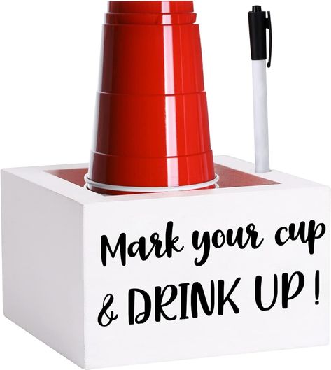 Amazon.com: Solo Cup Holder with Marker Slot Party Cup Dispenser Mark Your Cup and Drink Up Cup Holder Drink Dispensers for Parties Housewarming Hostess Gift Cup Holder Countertop 2 Sides Designs : Home & Kitchen Taco Graduation Party, Food Bar Party, Mark Your Cup, Hot Dog Party, Party Food Bars, Cup Dispenser, Wooden Cup, Solo Cup, Farmhouse Bar