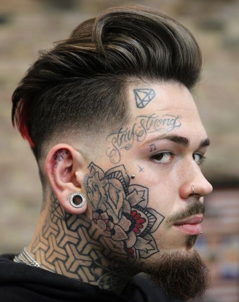 Mens Haircut Shaved Sides, Long Hair Shaved Sides, Bad Beards, Top Haircuts For Men, Top Hairstyles For Men, Flat Top Haircut, Brown Hair Men, Low Fade, Neck Tattoo For Guys