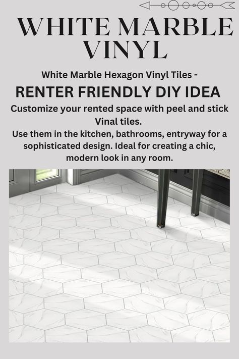 White Marble Hexagon Vinyl Floor Tiles deliver luxury and practicality. Their easy DIY installation and durable design make them perfect for any room. With a soft, cozy surface and stylish appearance, these tiles bring sophistication to your kitchen, bathroom, or bedroom, all while being resistant to wear and tear.

#LuxuryTiles #InteriorDesign #VinylTiles #MarbleStyle #HomeMakeover #FlooringIdeas #DIYHomeImprovement #KitchenDesign #DesignLife #Inspiration #DecorTrends #HomeInterior Easy Diy Flooring, Hexagon Vinyl Flooring, Vinyl Bathroom Flooring, Flooring For Kitchen, Marble Vinyl, Peel And Stick Floor, Tiles For Bathroom, Vinyl Floor Tiles, Primary Bathroom