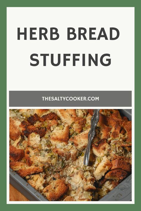 Gluten and Dairy Free Herb Bread Dressing combines a garden of fresh herbs with aromatic onions and celery in this traditional dressing. Traditional Dressing, Bread Stuffing, Bread Dressing, Twice Baked Potatoes Casserole, Baked Potato Casserole, Herb Bread, Gf Bread, Twice Baked Potatoes, Types Of Bread