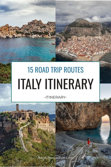 15 diverse Italian landscapes, promoting a road trip itinerary. Italy Roadtrip Itinerary, Central Italy Itinerary, Southern Italy Road Trip, Northern Italy Road Trip, Italian Road Trip, Sicily Road Trip, Italy Road Trip Itinerary, Road Trip Italy, Honeymoon Itinerary