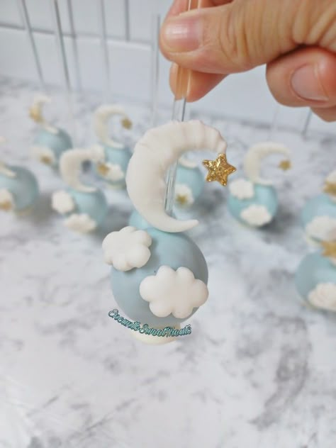 Cloud Theme Treats, Over The Moon Cake Pops, Cloud Theme Baby Shower Cake, Over The Moon Dessert Table, Cloud Cake Pops, On Cloud Nine Party, Cloud 9 Cake, Cloud Nine Party, Naming Ceremony Cake