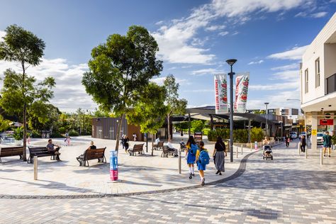 The Canopy Precinct by Arcadia Landscape Architecture « Landscape Architecture Platform | Landezine Public Realm, Architecture Landscape, Urban Fabric, Nature Play, Water Play, Local Area, Contemporary Landscape, Architecture Project, Main Street