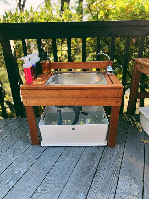 Mud Kitchen + DIY Sensory Foam Paint Cable Reel Mud Kitchen, Mud Kitchen With Water Pump, Mud Kitchen With Water Dispenser, Mud Kitchen With Sink, Mud Kitchen Water Dispenser, Kitchen With Water Dispenser, Toddler Mud Kitchen, Mud Kitchen Diy, Potion Lab