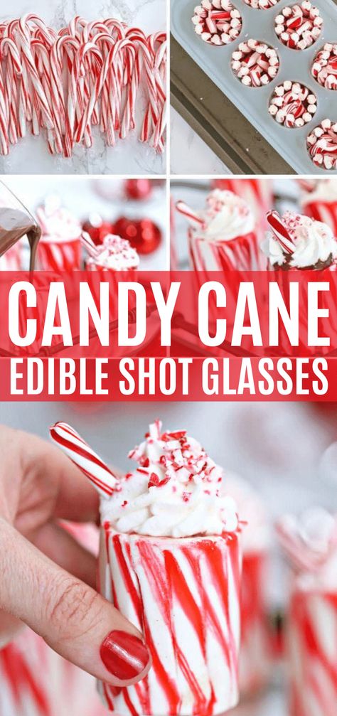 Peppermint Candy Shot Glasses, Candy Cane Shot Glasses, Edible Shot Glasses Recipes, Candy Cane Shots Recipe, Peppermint Shot Glasses, Shot Glass Mold Recipes, Candy Cane Shots, Candy Shot Glasses, Cookie Shot Glasses