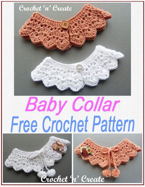 Tie and pom-pom baby collar, get the FREE crochet pattern on crochetncreate.com Col Crochet, Crochet Collar Pattern, Crochet Baby Bibs, Poodle Toy, Crochet Lace Collar, Crochet Headbands, Crochet Wearables, Fall Crochet, Baby Crochet Patterns Free