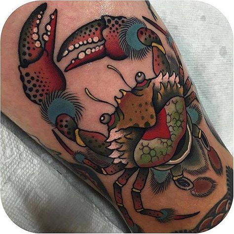 Amazing Samurai Crab, Sea Tattoos, Ocean Sleeve, Crab Tattoo, Geniale Tattoos, Zodiac Tattoo, Traditional Tattoo Art, Knee Tattoo, Tattoo Cover