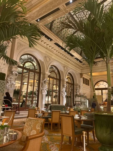 The Palm court restaurant Plaza Hotel New York Aesthetic, Palm Court Plaza, The Palm Court The Plaza, The Plaza Hotel Nyc Room, The Plaza Aesthetic, Luxury Hotel Aesthetic, Hotel Aesthetics, New York Aesthetic Night, Plaza Hotel New York