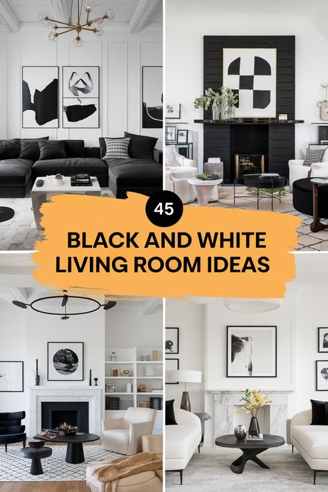 Black and white living room decor adds a touch of sophistication to any space. Discover 45 unique ideas for incorporating this classic color scheme into your living room. From bold black accent chairs to minimalist white shelving, these designs will inspire you to create a space that is both stylish and functional. Black White Living Room Decor, Black Accent Chairs, White Living Room Decor Ideas, White Living Room Designs, Black And White Living Room Ideas, Black White Living Room, White Slipcover Sofa, Striped Accent Wall, White Living Room Ideas