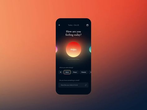 Mood Tracker App, Mood Tracker App Design, Mood Tracker Emotions, Minimal Mood Tracker, Diary App, Health App Design, Fitness Tracker App, Fitness Tracking App, Music App Design