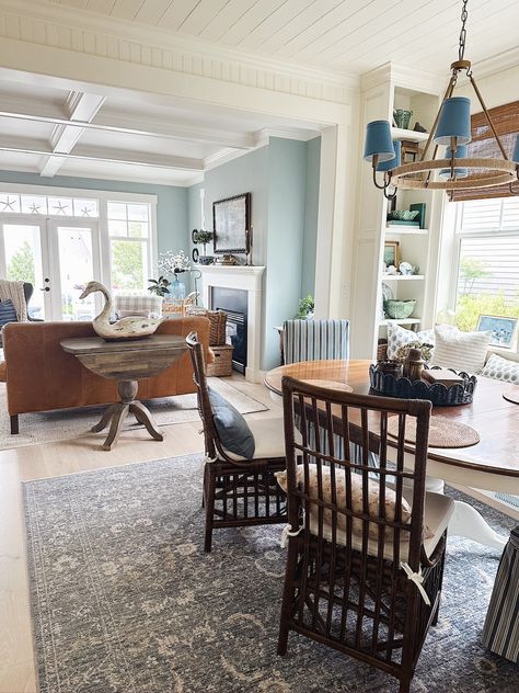 Coastal Cottage Kitchen, Builder Grade Kitchen, Coastal Traditional, Coastal Cottage Decorating, Timber Frame House, Small Accent Tables, Vintage Swan, Parsons Dining Chairs, Wicker Dining Chairs