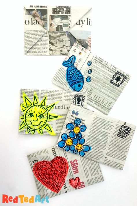 How to make a Newspaper Origami Envelope - Red Ted Art - Easy Origami Newspaper Envelope Diy, Art From Newspaper, Recycle Newspaper Crafts, Newspaper Diy Crafts, Newspaper Envelope, Newspaper Crafts For Kids, Newspaper Crafts Easy, Card Art Drawing, Newspaper Origami