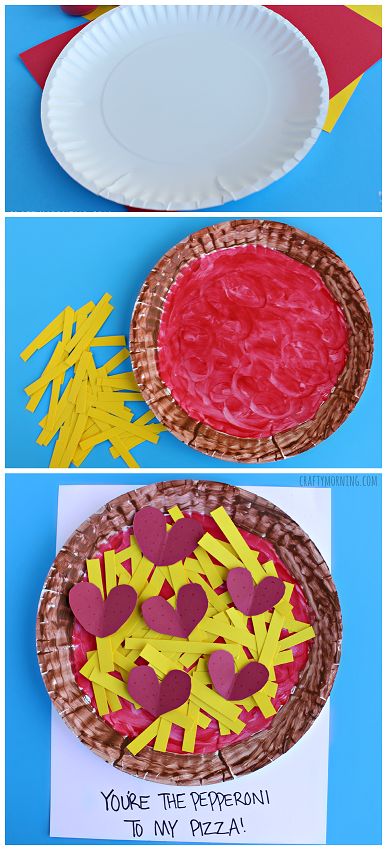 Paper Plate Pepperoni Pizza Craft - Easy Valentine's Day Craft for Kids! | CraftyMorning.com Pizza Valentine, Plate Crafts For Kids, Pizza Craft, Crafty Morning, Paper Plate Crafts For Kids, February Crafts, Valentine Craft, Valentine's Day Crafts For Kids, Preschool Valentines