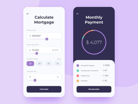 Mortgage Calculator by Anton Zaderaka Loan Calculator Ui Design, Calculator Ui Design, Mortgage Humor, Calculator Design, Investment App, Auto Loans, Mortgage Advice, Loan Calculator, Refinance Mortgage