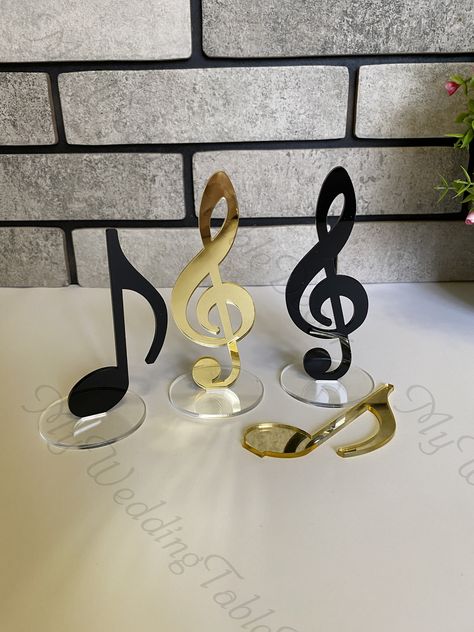 Set of note and treble clef ornament signs treble clef ornament music treble clef music lover symbol music teacher piano teacher gift gold Hello! Glad to see you in the "MyWeddingTableDecor" store!  We provide high-quality laser-cut items from plywood, fireboard, wood, and acrylic sheets to make your wedding, birthday, party, or any other occasion or event the most creative, unique, and beautiful. We try to have an individual approach to each customer.  Business event or birthday party? Wedding Music Theme Party, Music Note Party, Piano Teacher Gift, Christmas Party Backdrop, Graduation Tables, Music Themed Wedding, Music Studio Room, Custom Wall Decor, Business Event