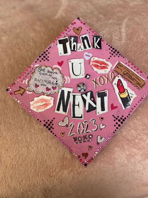 Thank U Next Graduation Cap, Thank You Next Graduation Cap, Sleeping Beauty Graduation Cap, Clueless Grad Cap, Senior Caps, Senior Boxes, Graduation Activities, Creative Graduation Caps, College Grad Cap Ideas