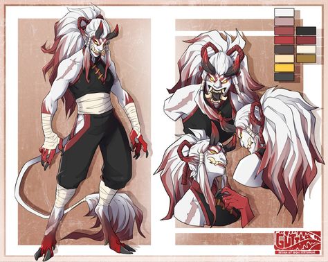 Oni Drawing Character Design, Dnd Oni Character Design, Scarred Oc, Oni Tiefling, Oni Character Art, Oni Character Design, Oni Dragon, Fighter Character Design, Oni Character