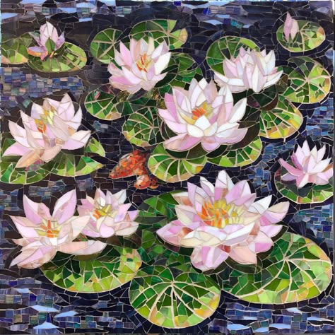 Water Lily Mosaic, Mosaic Art Patterns Templates, Mosaic Flowers Patterns, Outdoor Mosaic, Design Cup, Draw Painting, Mosaic Birds, Colorful Things, Mosaic Flowers