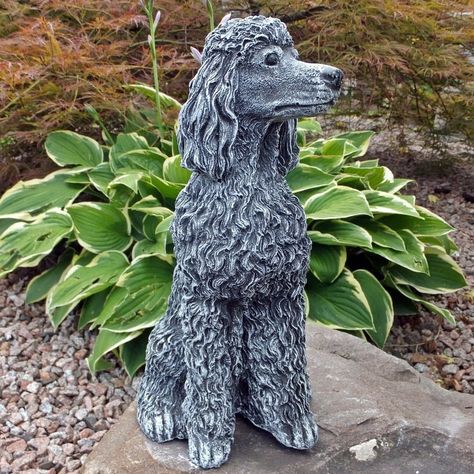 Poodle Decor, Black Toy Poodle, Cat Memorial Garden, Dog Garden Statues, Dog Memorial Stone, Poodle Christmas, Black Standard Poodle, Dog Statues, Bulldog Statue