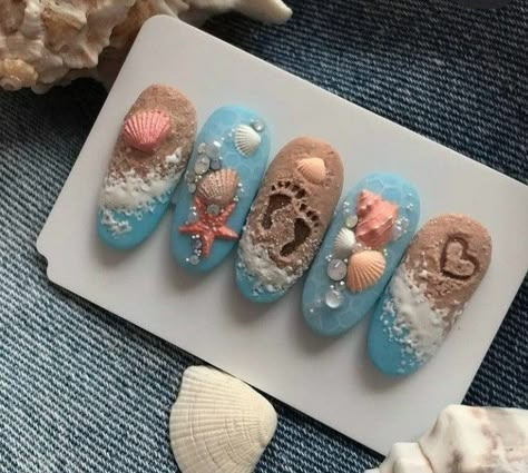 Sea Nails Designs The Beach, Designs For Long Nails, Easter Nails Design, Nail Art Creative, Nails Design Spring, Rockabilly Nails, Easter Nails Design Spring, Sea Nail Art, Nail Art Wheel