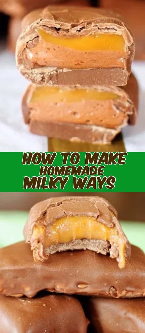 How to Make Homemade Milky Way Candy Bars Copycat Milky Way Bars, Chocolate Caramel Candy Recipe, Candy Bar Copycat, Diy Candy Bars, Homemade Milk Duds, Homemade Milky Way Bars, Homemade Chocolate Candy Bars, Homemade Candy Bar Recipes, Home Made Candies