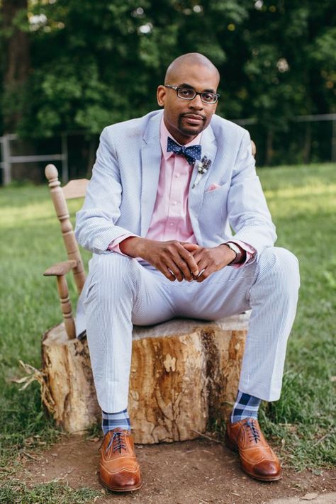 Best of 2015: Dapper Style | photo by Adachi Photography #dapper #menswear #fashion #style Seersucker Suit Wedding, Wedding Suits Men Blue, Community Playground, Derby Attire, Suits Groom, Derby Fashion, Seersucker Suit, Preppy Men, Suits Men