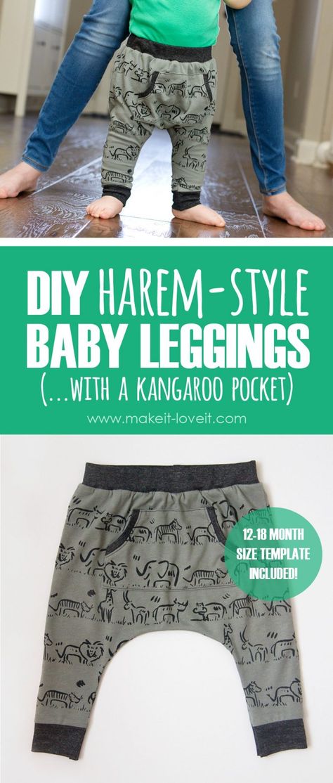 DIY Harem-Style Baby Leggings …with a Kangaroo pocket! (template included) – Make It and Love It Pocket Template, Diy Baby Boy Clothes, Diy Romper, Sonus Festival, Harem Pants Pattern, Couture Bb, Boy Diy, Diy Bebe, Trendy Baby Clothes