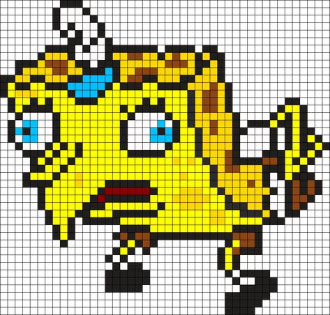 Spongebob Perler Beads Pattern, Spongebob Cross Stitch Pattern, Perler Bead Memes, Spongebob Perler Bead Patterns, Pixel Spongebob, Funny Perler Bead Patterns, Spongebob Perler Beads, Spongebob Pixel Art, Spongebob Perler