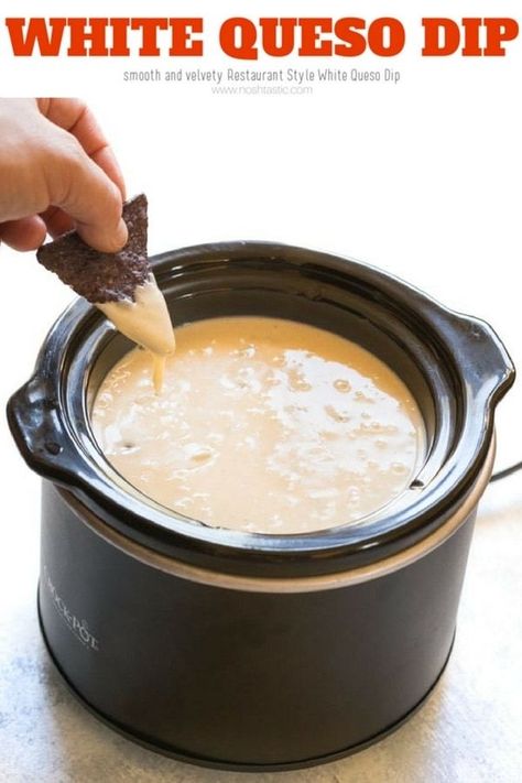 White Queso Dip Recipe, a classic queso blanco dip recipe that you can make in a crockpot or on the stovetop! #queso #quesodip #whitequeso #whitequesodip #cheesedip Queso Dip Spicy, Slow Cooker White Queso Dip, White Queso Dip Crockpot, Stovetop Queso, Best White Queso Dip, Queso Dip Crockpot, White Queso Dip Recipe, Queso Dips, Mexican White Cheese Dip