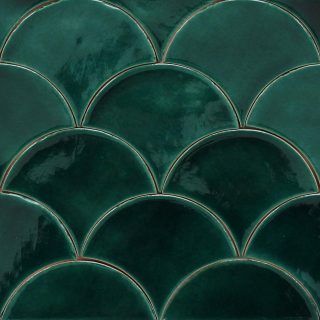 Glazed tiles - handmade and hand painted | Douglas Watson Studio Green Scallop Tile, Shaped Tiles, Scallop Tiles, Relief Tiles, Green Inspo, Luxury Bathroom Tiles, Turquoise Tile, Green Tiles, Fish Scale Tile