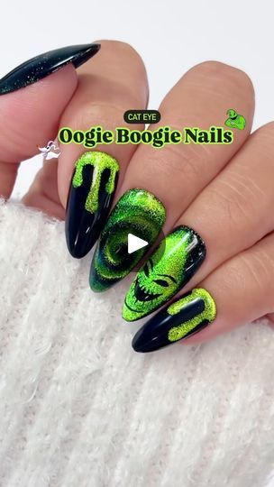 Oogie Boogie Nails, Oogie Boogie Song, Strong Cat, Lime Green Nails, Nightmare Before Christmas Nails, Eye Designs, Magnetic Nails, Disney Nails, Cat Eye Nails