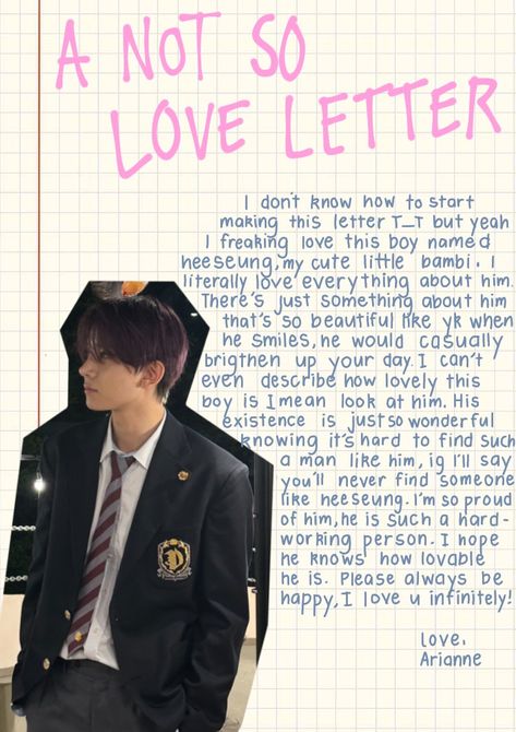 heeseung #enhypen #leeheeseung #anotsoloveletter #letter #ibispaint #kpop A Not So Love Letter Kpop, Enhypen Letter, Not So Love Letter, A Not So Love Letter, Profile Pink, Pretty Letters, Book Crafts Diy, Happy Birthday Lettering, Birthday Letters