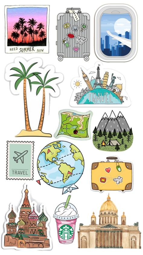 Travel Stickers Printable, Doctor Stickers, Travel Journal Scrapbook, Preppy Stickers, Iphone Stickers, Diy Calendar, Scrapbook Stickers Printable, Sticker Template, Hydroflask Stickers