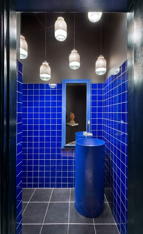 The House of Ideas by Sergey Makhno Square Tile Bathroom, Sergey Makhno, Garage Bathroom, Contemporary Dining Sets, Bathroom Decor Themes, Blue Bathroom Decor, Restroom Design, Yves Klein, Small Toilet