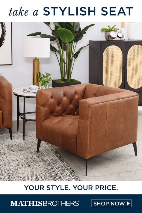 Got a good book? Now you just need the perfect reading nook. Small Leather Chairs, Brown Leather Chair, Salon Goals, Traditional Accent Chair, Spanish Accents, Library Den, Studio Suite, Displaying Kids Artwork, Brown Leather Chairs