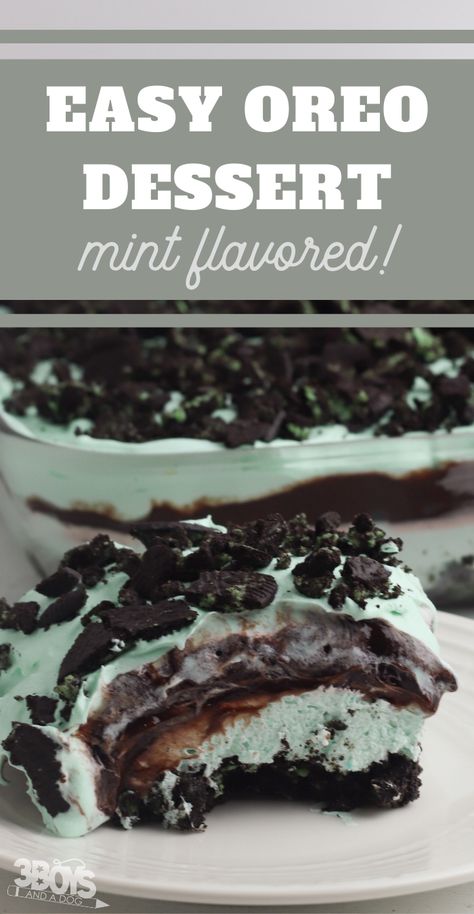 Mint Brownie And Oreo Hot Fudge Trifle, Dessert With Mint Oreos, Mint Oreo Cookie Recipes, Desert Lasagna, Mint Oreo Dessert, Oreo Deserts, Mint Dessert, Oreo Dessert Easy, Lil Debbie