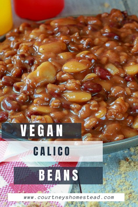 Calico Baked Beans Recipe, Cosmic Beans, Calico Beans Crockpot, Crockpot Calico Beans, Healthy Baked Beans Recipe, Baked Beans Recipe Crockpot, Summer Vegan Recipes, Calico Baked Beans, Calico Beans Recipe