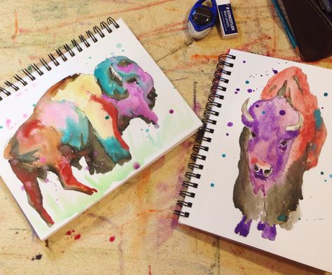 Bison watercolor sketches by Lauren Florence Bison Watercolor, Yellowstone Wildlife, Bison Art, Florence Art, Buffalo Bison, Native American Paintings, Painted Pony, Color Painting, Watercolor Sketch