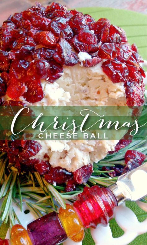 A festive cheese appetizer with cream cheese, sharp white cheddar, pecans, cranberries and rosemary springs perfect for Christmas parties and entertaining! Appetizer With Cream Cheese, Cranberry Cheese Ball, Savory Dips, Christmas Cranberry, Holiday Entertaining Food, Cream Cheese Appetizer, Canned Cranberry Sauce, Christmas Meals, Cheese Appetizer