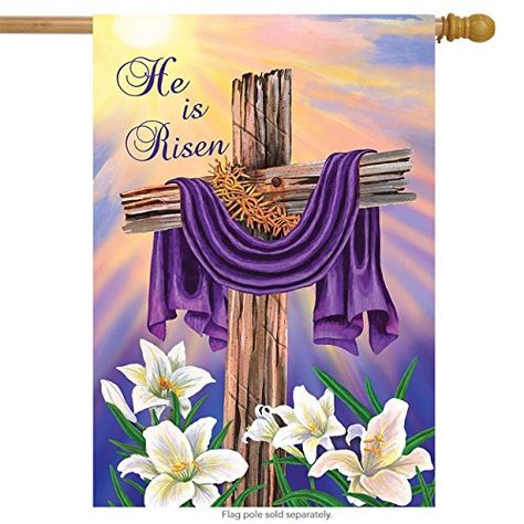 Briarwood Lane Easter Cross House Flag Religious Holiday He is Risen 28" x 40" Cross Garden, Picture Purple, Purple Cloth, Easter Cross, He Is Risen, The Cross, Flag, Easter, Yard