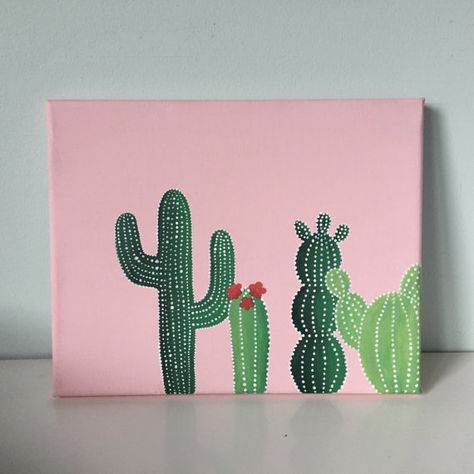 Pink & Green Cactus Canvas 8x10 in. Canvas by OhMyPoshCanvases Easy Thing To Paint On Canvases, Cactus Tree, London Artist, Simple Canvas Paintings, Cute Canvas Paintings, Easy Canvas Art, Easy Canvas Painting, Cute Paintings, Cute Canvas