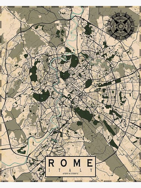 "Rome City Map of Italy - Vintage" Poster by deMAP | Redbubble Rome City Map, Vintage Cityscape, Rome Map, Map Of Italy, Retro Map, Italy Architecture, Italy Poster, Rome City, Zen Doodle Art