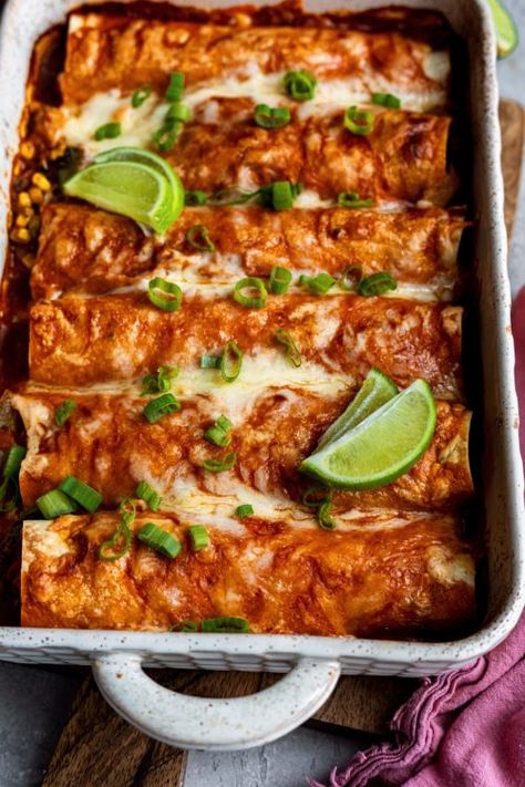 Shrimp Street Corn Enchiladas - Dash of Mandi Best Shrimp Enchiladas Recipes, Shrimp Enchilada Casserole, Shrimp Enchiladas Red Sauce, Easy Shrimp Enchiladas, Shrimp Enchiladas Recipes Easy, Fish Enchiladas, Enchiladas Shrimp, Friday Dinners, Shrimp Enchiladas Recipes