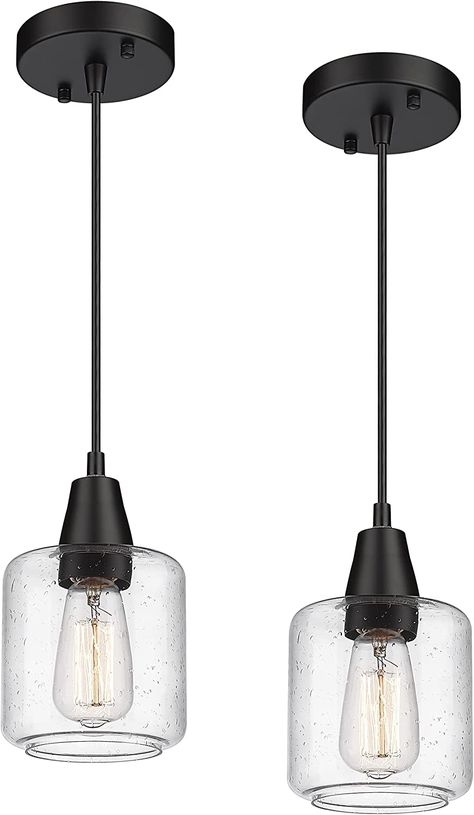 Kitchen Pendant Lights Modern Farmhouse, Kitchen Pendant Lights Over Island Black, Black And Glass Pendant Lights, Black Pendant Lights Over Kitchen Island, Black Kitchen Lights, Black Kitchen Light Fixtures, Black Industrial Pendant Light, Hanging Pendant Lights Kitchen, Single Hanging Light