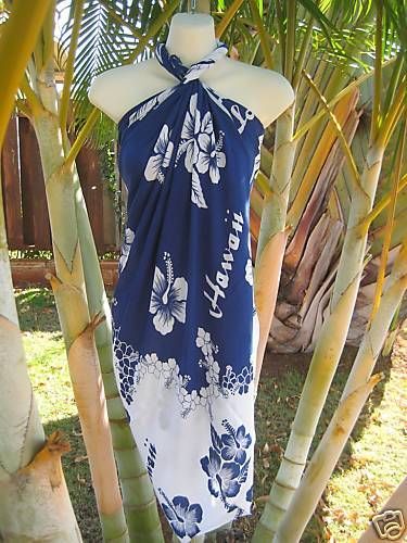 Sarong Blue/White Pareo Swim Coverup Hawaii Luau Dress Hawaiian Luau Dress, Hawaiian Costumes, Hawaiian Wrap Dress, Luau Costume, Bridesmaids Purple, Hawaiian Sarong, Hibiscus Flower Print, Cruise Wardrobe, Luau Outfits