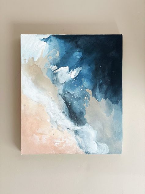 Abstract Painting Acrylic Modern, Blue Artwork, Landscape Abstract, Blue Abstract Painting, Blue Abstract Art, Blue Peach, Blue Painting, White Wall Art, Textured Artwork