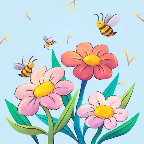 Watercolor spring illustration | Free Vector #Freepik #freevector #spring-illustration #spring-season #springtime #spring-watercolor Spring Cartoon Drawing, Spring Season Drawing, Spring Clip Art, Spring Cartoon, Spring Vector, Easy Pictures To Draw, Floral Print Background, Spring Drawing, Spring Watercolor