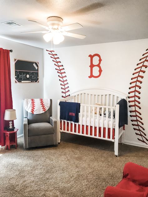 Baseball Nursery Theme, Vintage Baseball Nursery, Sports Nursery Theme, Red Nursery, Baseball Nursery, Sports Nursery, Boy Nursery Themes, Baby Boy Nursery Themes, Blue Nursery Decor