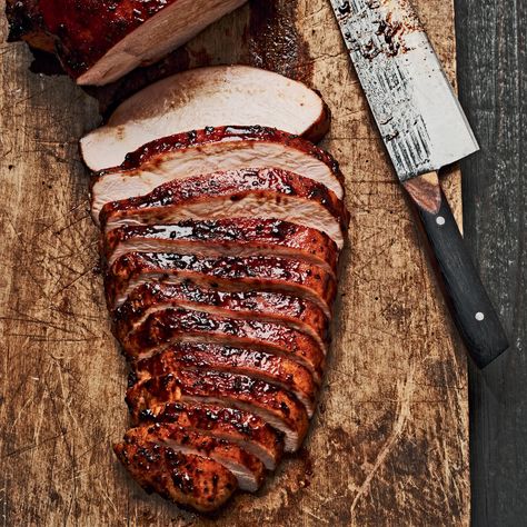 Smoked Turkey Breast Recipe | Epicurious Smoked Turkey Breast Recipe, Bbq Appetizers, Smoked Turkey Breast, Spiced Butter, Turkey Breast Recipe, Bbq Meat, Homemade Sausage, Salmon Dishes, Wild Turkey