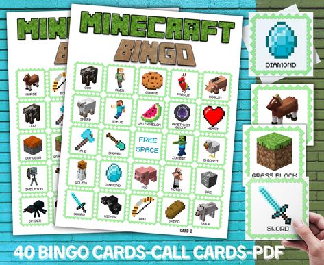 Minecraft Bingo, Spider Card, Minecraft Pig, Bingo Sheets, Minecraft Birthday Party, Video Games Birthday, Video Game Party, Gamer Boy, Birthday Party Activities